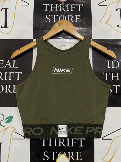 NIKE |S| BUST 15| A33| OLIVE GREEN & BLACK BOX-LOGO ACTIVE CROP TOP