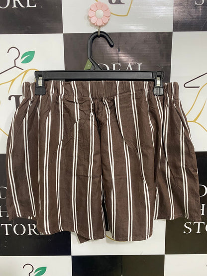 WASTSON X WATSON |M| WAIST 28| A33| BROWN & WHITE STRIPED ELASTIC-WAIST CASUAL SHORTS