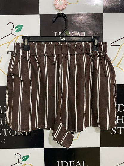 WASTSON X WATSON |M| WAIST 28| A33| BROWN & WHITE STRIPED ELASTIC-WAIST CASUAL SHORTS