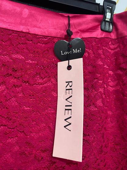 REVIEW |L| WAIST 31| A33| REVIEW MAGENTA LACE HIGH-WAIST SCALLOPED MIDI SKIRT