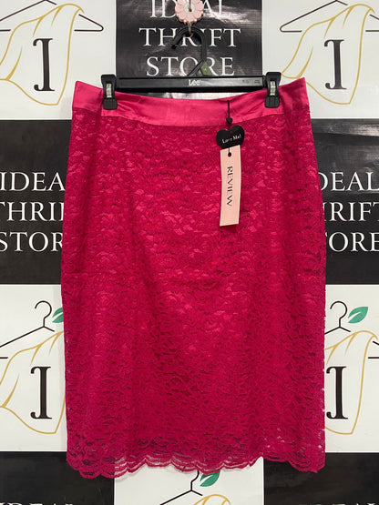 REVIEW |L| WAIST 31| A33| REVIEW MAGENTA LACE HIGH-WAIST SCALLOPED MIDI SKIRT