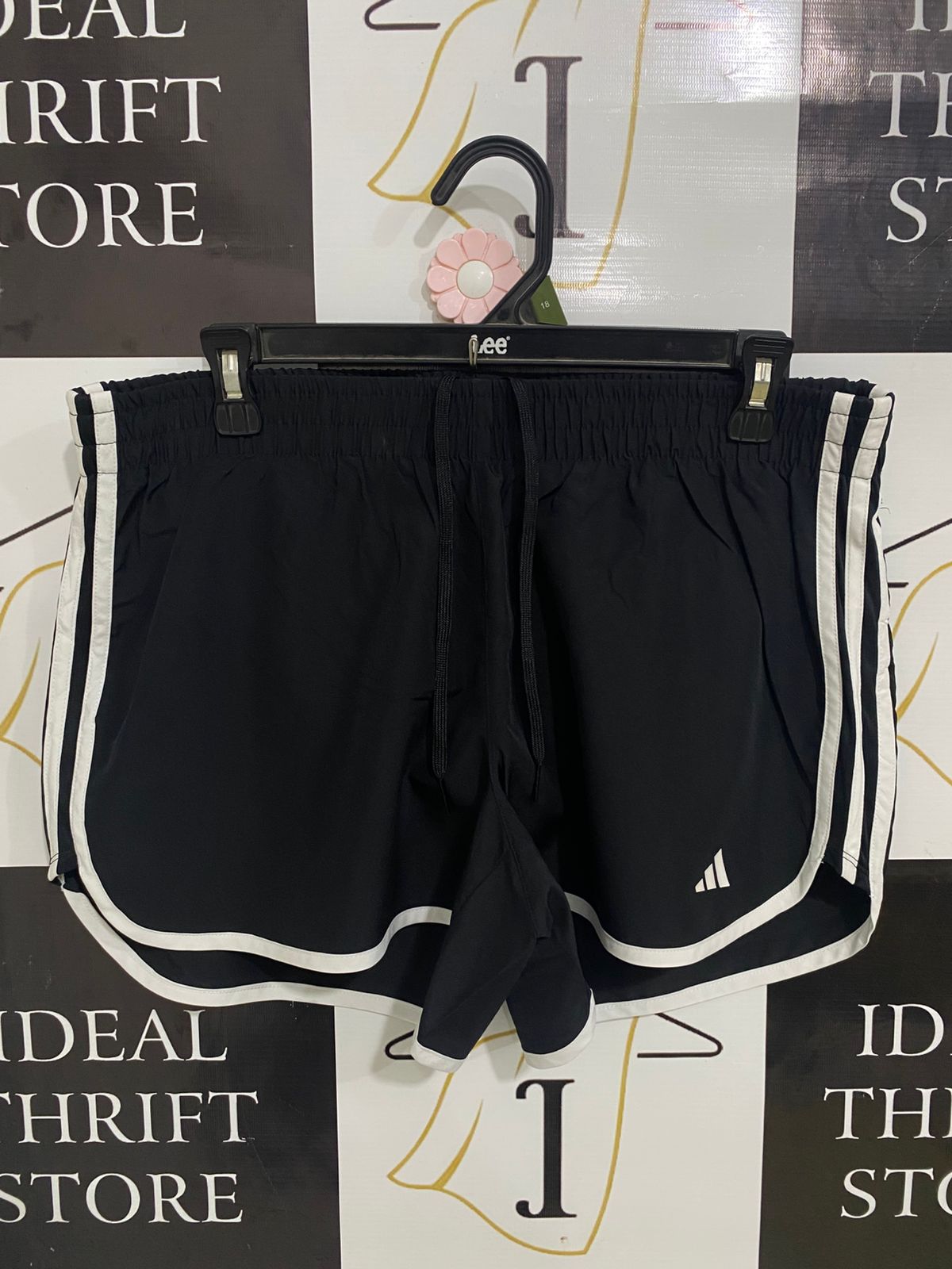 ADIDAS |XL| WAIST 33| A33| BLACK & WHITE STRIPED-TRIM ACTIVE RUNNING SHORTS