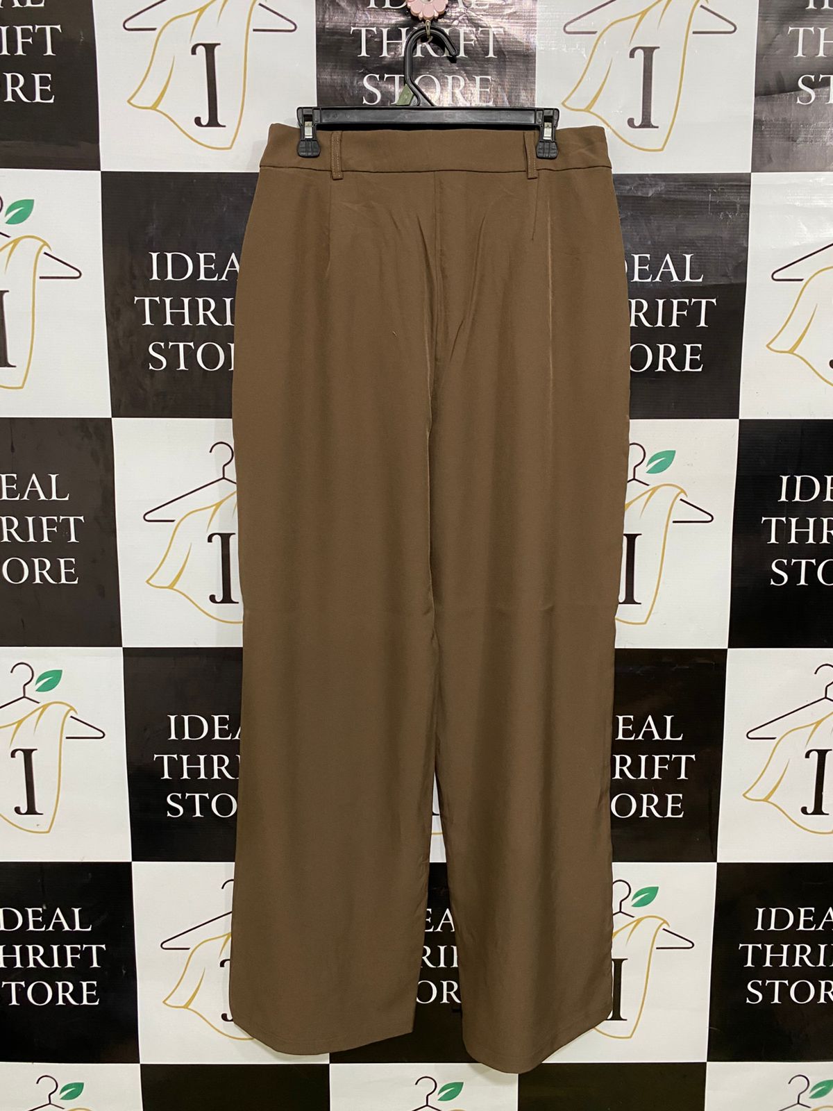 PRINCESS POLLY |L| WAIST 32| A33| KHAKI BROWN TAILORED WIDE-LEG TROUSERS