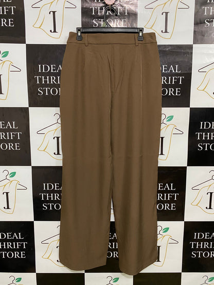 PRINCESS POLLY |L| WAIST 32| A33| KHAKI BROWN TAILORED WIDE-LEG TROUSERS