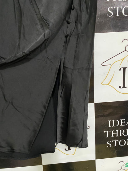LIPSY |S| WAIST 26| A33| BLACK SATIN BUTTON-ACCENT SLIT MIDI SKIRT