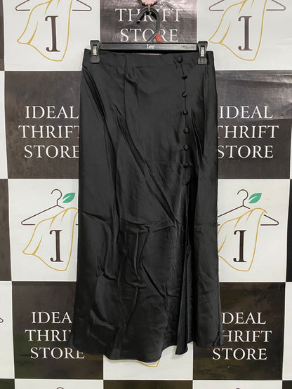 LIPSY |S| WAIST 26| A33| BLACK SATIN BUTTON-ACCENT SLIT MIDI SKIRT