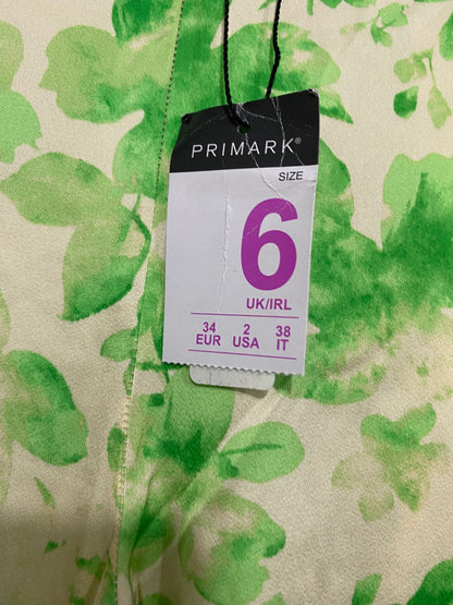 PEIMARK |S| WAIST 26| A33| GREEN & BEIGE FLORAL HIGH-WAIST FLARED TROUSERS