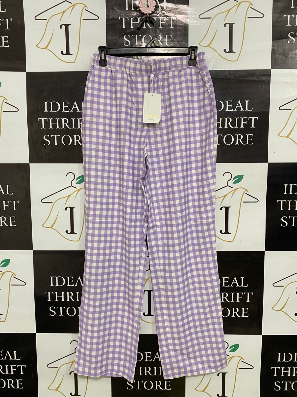 ONLY |M| WAIST 27| A33| LILAC & WHITE GINGHAM CHECK LOUNGE TROUSERS