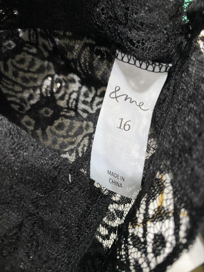& ME |L| BUST 19| A33| BLACK SHEER LACE BUTTON-UP COLLARED SHIRT