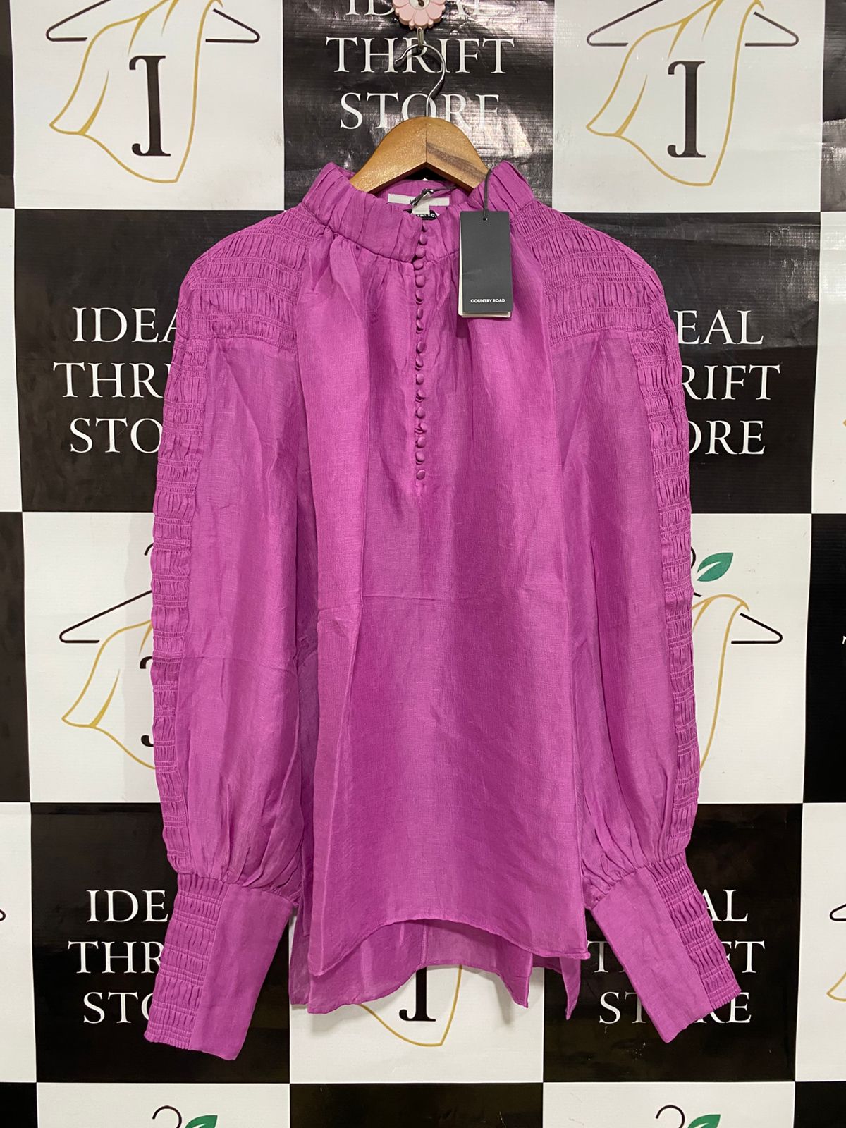 COUNRTY ROAD |M| BUST 23| A33| MAGENTA RUCHED-DETAIL LONG-SLEEVE BLOUSE