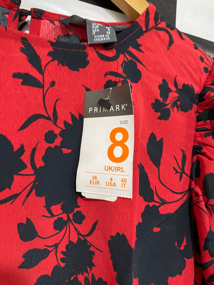 PRIMARK |S| BUST 16| A33| RED & BLACK FLORAL PUFF-SLEEVE BLOUSE