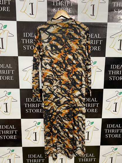 DOROTHY PERKINS |L| BUST 19| A33| ABSTRACT PRINT MOCK-NECK LONG-SLEEVE MIDI DRESS