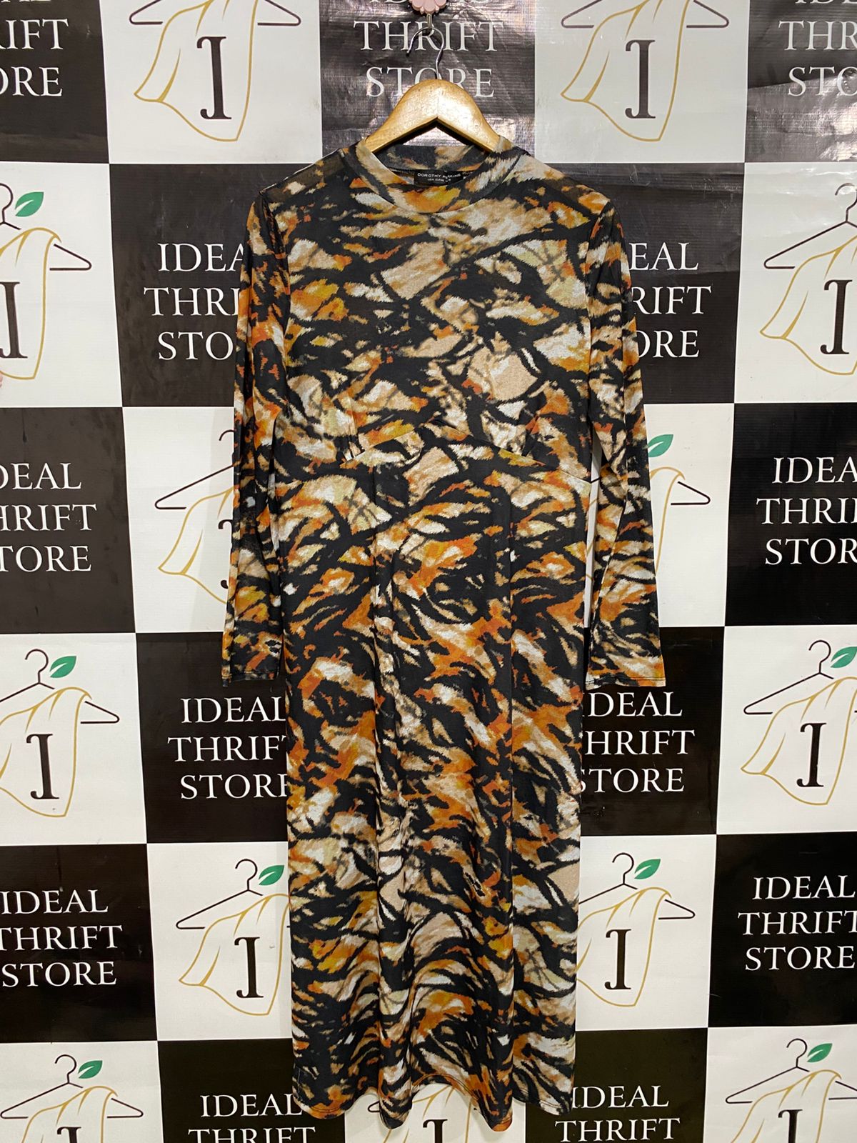 DOROTHY PERKINS |L| BUST 19| A33| ABSTRACT PRINT MOCK-NECK LONG-SLEEVE MIDI DRESS