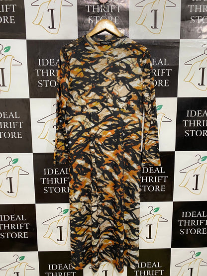 DOROTHY PERKINS |L| BUST 19| A33| ABSTRACT PRINT MOCK-NECK LONG-SLEEVE MIDI DRESS