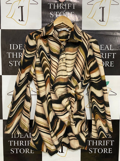 ZARA |M| BUST 18| A33| ABSTRACT SWIRL PRINT RUCHED COLLARED SHIRT