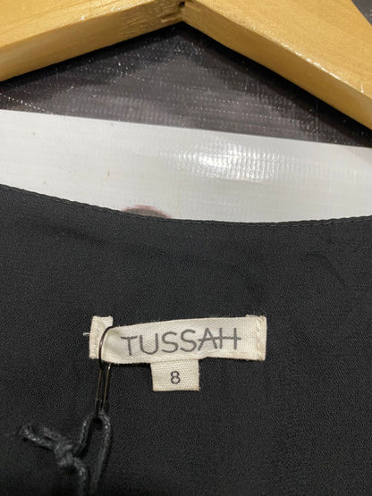 TUSSAH |S| BUST 15| A33| BLACK V-NECK LONG-SLEEVE WRAP MIDI DRESS