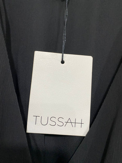 TUSSAH |S| BUST 15| A33| BLACK V-NECK LONG-SLEEVE WRAP MIDI DRESS