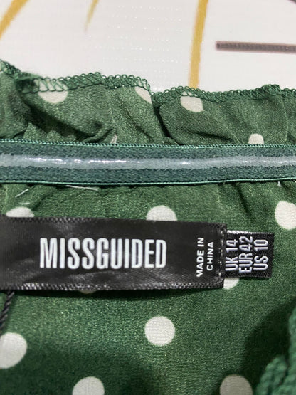 MISSGUIDED |L| BUST 18| A33| FOREST GREEN & WHITE POLKA-DOT SQUARE-NECK MIDI DRESS