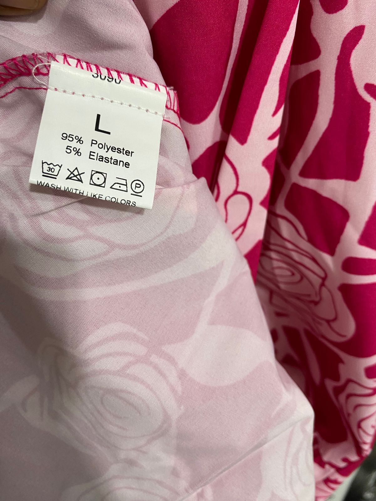 |L| BUST 21| A33| MAGENTA & PINK ROSE PRINT V-NECK TIERED MIDI DRESS