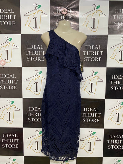 ROXCIIL |M| BUST 17| A33| NAVY BLUE ONE-SHOULDER LACE MIDI DRESS
