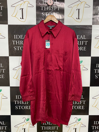 PRIMARK |XL| BUST 24| A33| CRIMSON SATIN OVERSIZED BUTTON-UP SHIRT DRESS