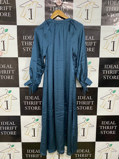 ZARA |S| BUST 17| A33| DUSTY BLUE SATIN LONG-SLEEVE MIDI DRESS