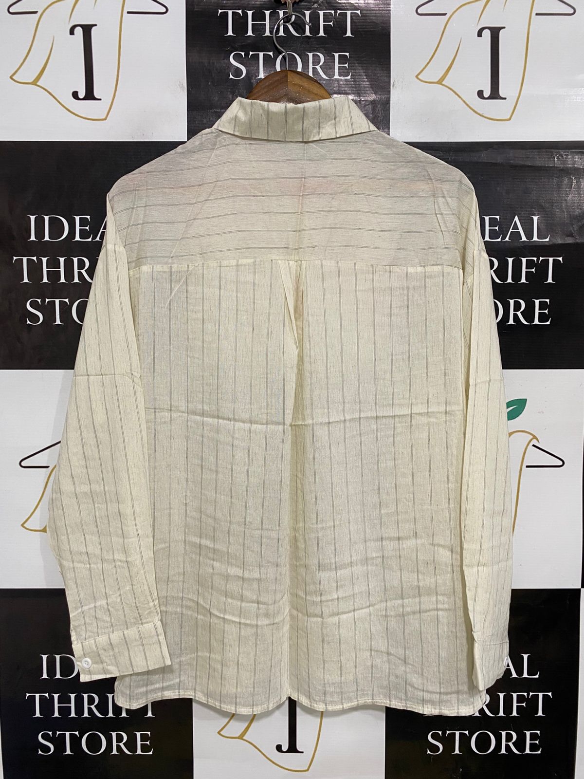 MAIKAEW |L| BUST 21| A33| NEUTRAL STRIPED OVERSIZED BUTTON-UP SHIRT