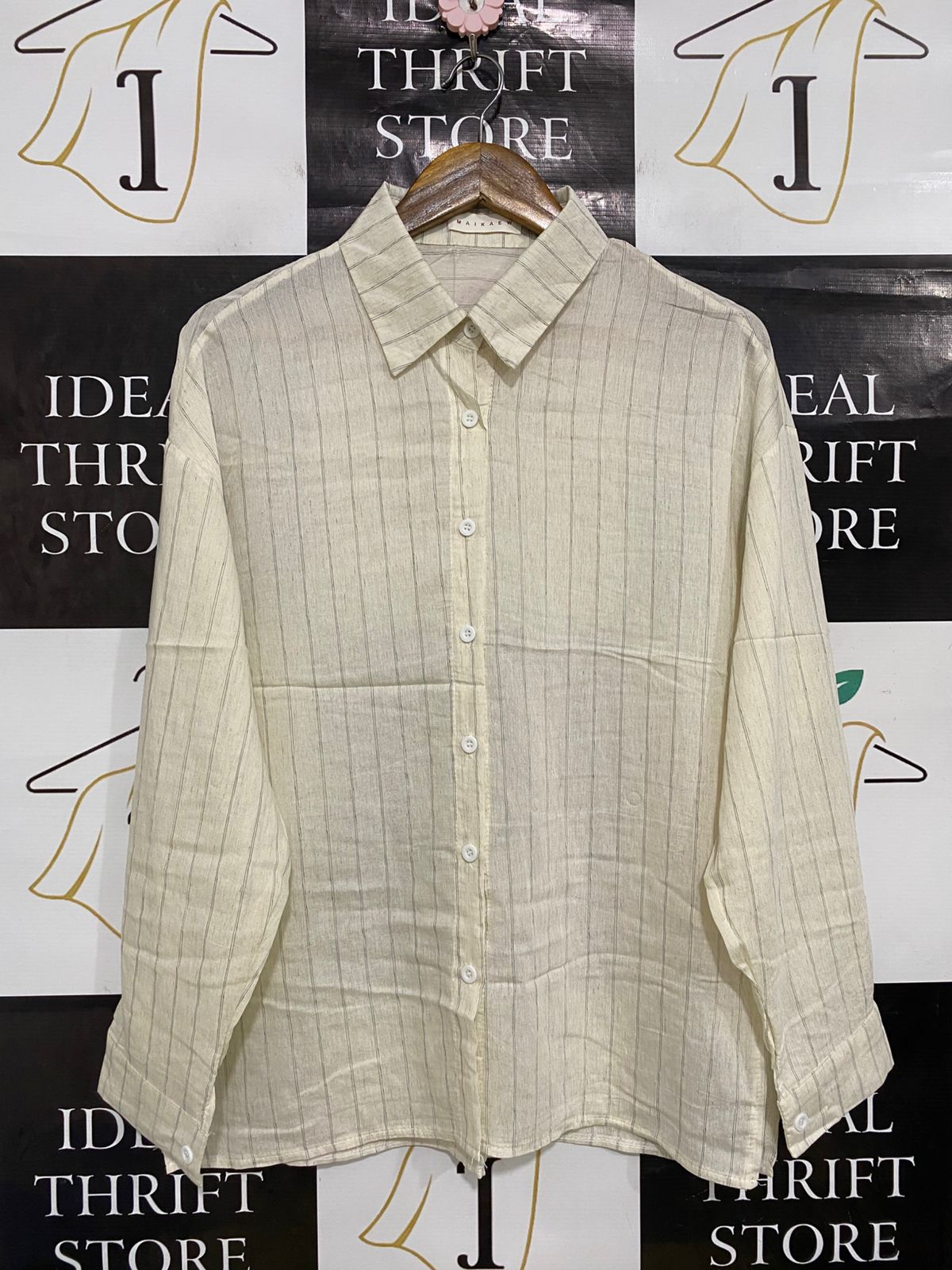 MAIKAEW |L| BUST 21| A33| NEUTRAL STRIPED OVERSIZED BUTTON-UP SHIRT