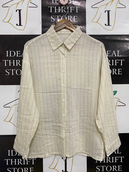 MAIKAEW |L| BUST 21| A33| NEUTRAL STRIPED OVERSIZED BUTTON-UP SHIRT