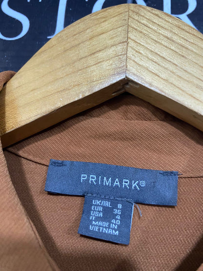 PRIMARK |S| BUST 18| A33| CARAMEL BROWN BUTTON-UP FLUNCE MIDI DRESS