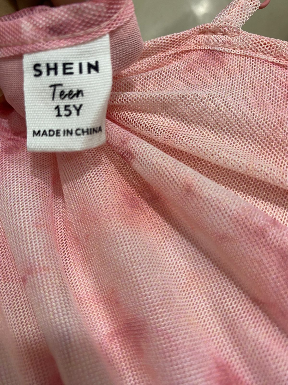 SHEIN |XS| BUST 15| A33| PINK RUCHED MESH ROSE PRINT SLIP MIDI DRESS