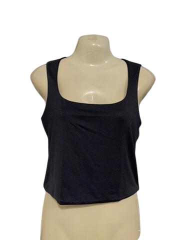 ANKO |S| BUST 14| A33| BLACK SOLID SQUARE-NECK TANK TOP CROP