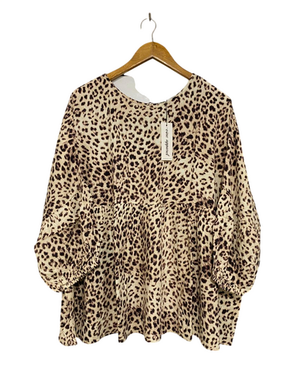 VINE APPAREL |L| BUST FREE| A34| OUE APPAREL LEOPARD PRINT SMOCKED-WAIST LONG-SLEEVE TUNIC TOP