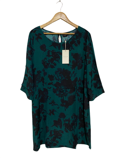 VILA |L| BUST 24| A34| DARK GREEN & BLACK FLORAL PRINT SHORT SHIRT DRESS