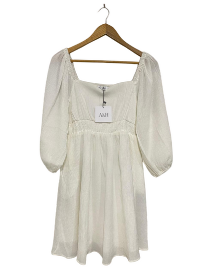 ATMOS & HERE |M| BUST 14| A34| WHITE SQUARE-NECK PUFF-SLEEVE MINI DRESS