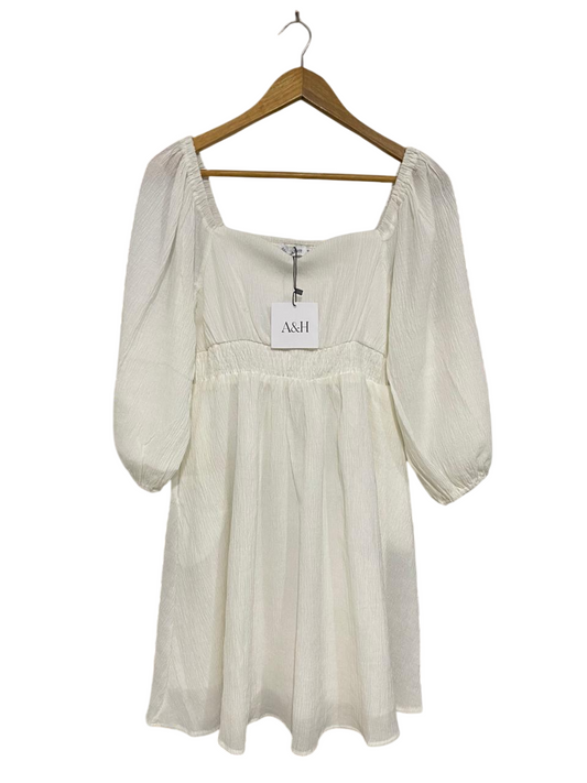 ATMOS & HERE |M| BUST 14| A34| WHITE SQUARE-NECK PUFF-SLEEVE MINI DRESS