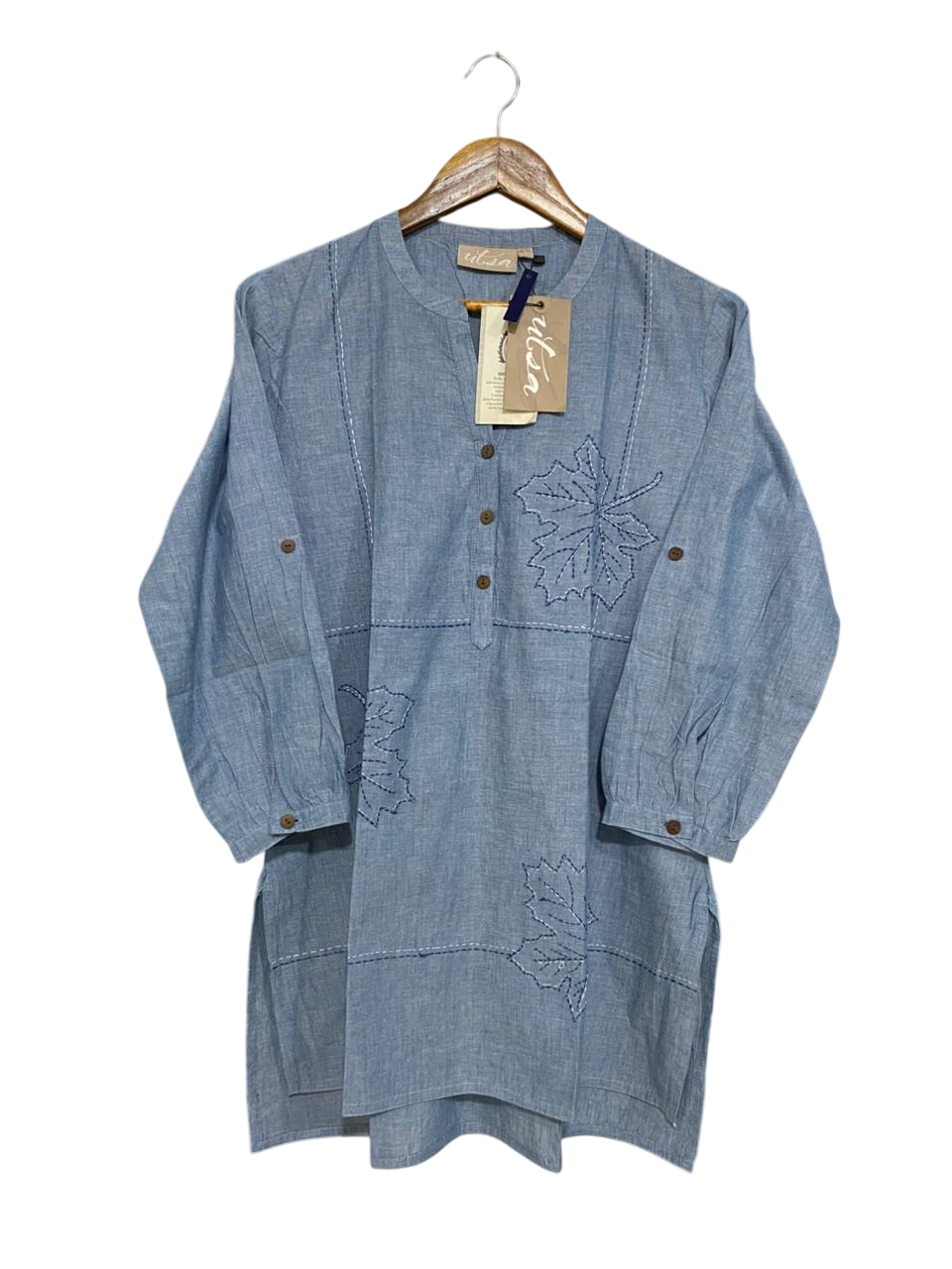 UTSA |L| BUST 20| A34|  LIGHT BLUE EMBROIDERED LEAF TUNIC SHIRT