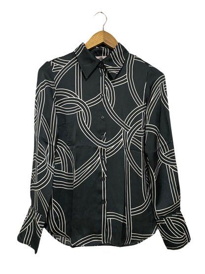 H&M |XS| BUST 17| A34| BLACK & WHITE GEOMETRIC LINE-ART LONG-SLEEVE BUTTON-UP BLOUSE