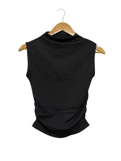 |S| BUST 15| A34| BLACK MOCK-NECK SLEEVELESS RUCHED-SIDE TANK TOP
