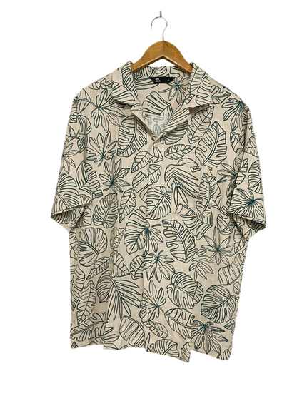 JAY JAYS |L| BUST 23| A34| BEIGE & GREEN TROPICAL LEAF PRINT SHORT-SLEEVE BUTTON-UP SHIRT