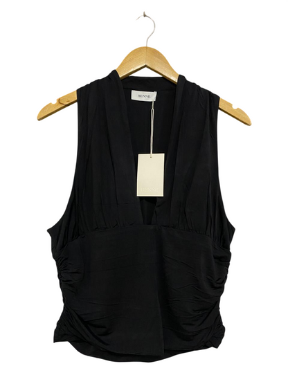 HENNE |XL| BUST 16| A34| BLACK PLUNGING V-NECK SLEEVELESS RUCHED TOP