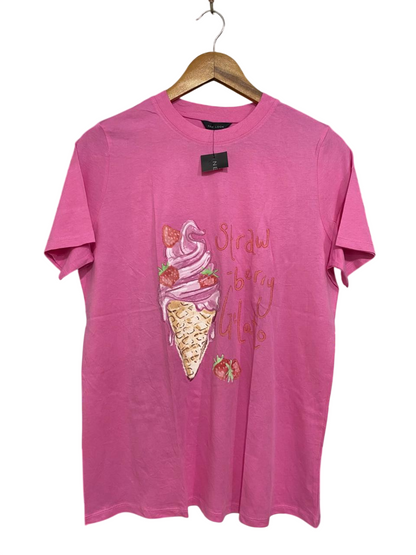 NEW LOOK |M| BUST 19| A34| PINK "STRAWBERRY GLOW" GRAPHIC CREWNECK T-SHIRT