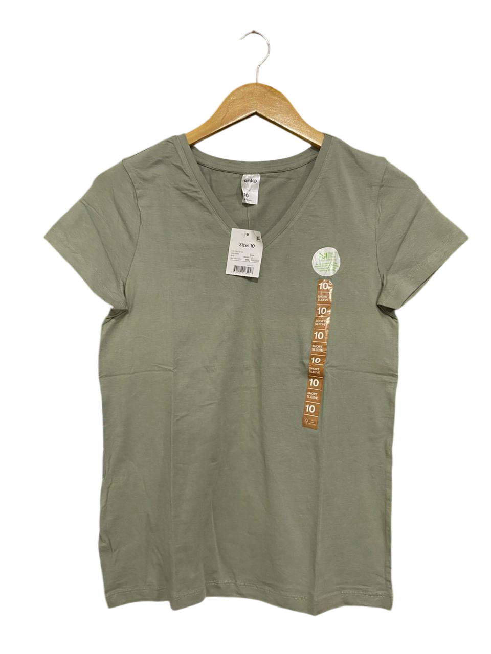 ANKO |S| BUST 16| A34| SAGE GREEN V-NECK BASIC T-SHIRT