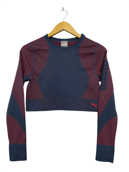 PUMA |L| BUST 15| A34| NAVY & MAROON SEAMLESS LONG-SLEEVE ATHLETIC CROP TOP