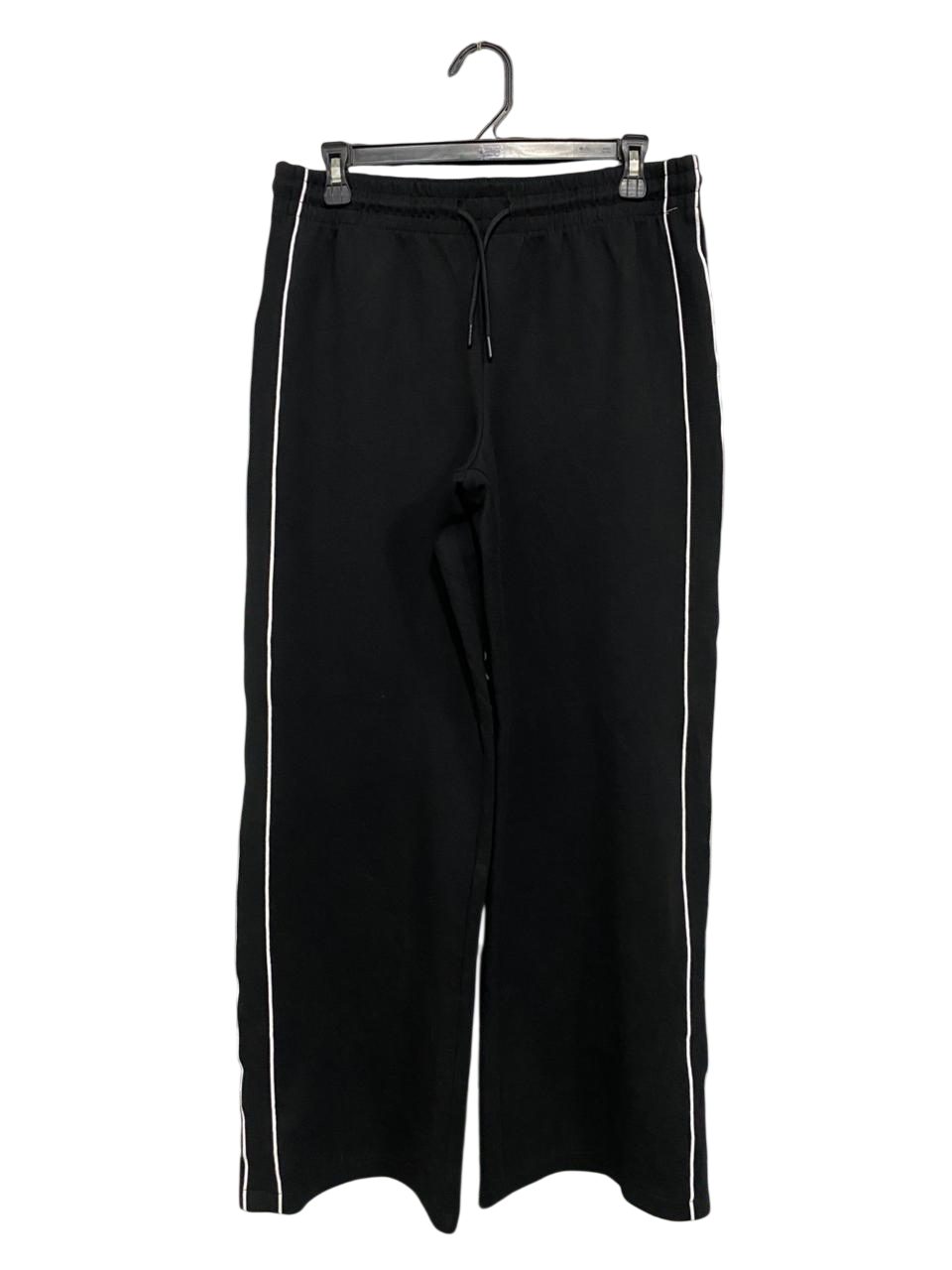 ANKO |L| WAIST 30| A34| BLACK & WHITE SIDE-STRIPE ELASTIC-WAIST WIDE-LEG TRACK TROUSERS