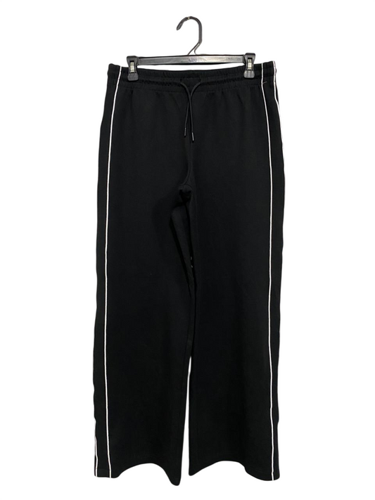 ANKO |L| WAIST 30| A34| BLACK & WHITE SIDE-STRIPE ELASTIC-WAIST WIDE-LEG TRACK TROUSERS