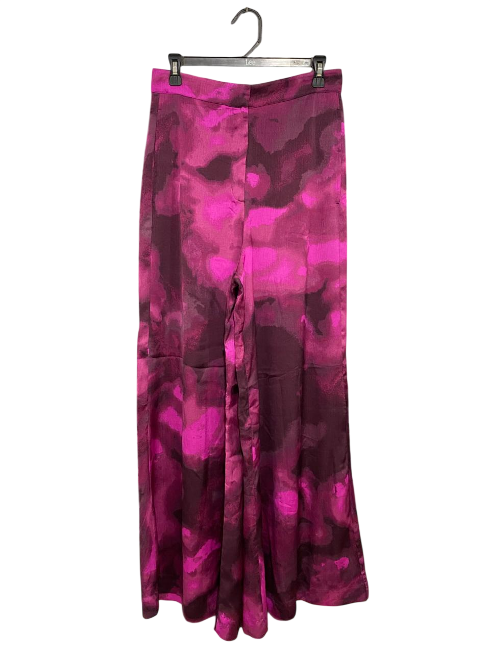 H&M |M| WAIST 28| A34| MAGENTA & BURGUNDY ABSTRACT PRINT SATIN WIDE-LEG TROUSERS