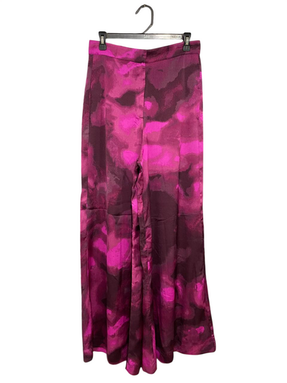 H&M |M| WAIST 28| A34| MAGENTA & BURGUNDY ABSTRACT PRINT SATIN WIDE-LEG TROUSERS