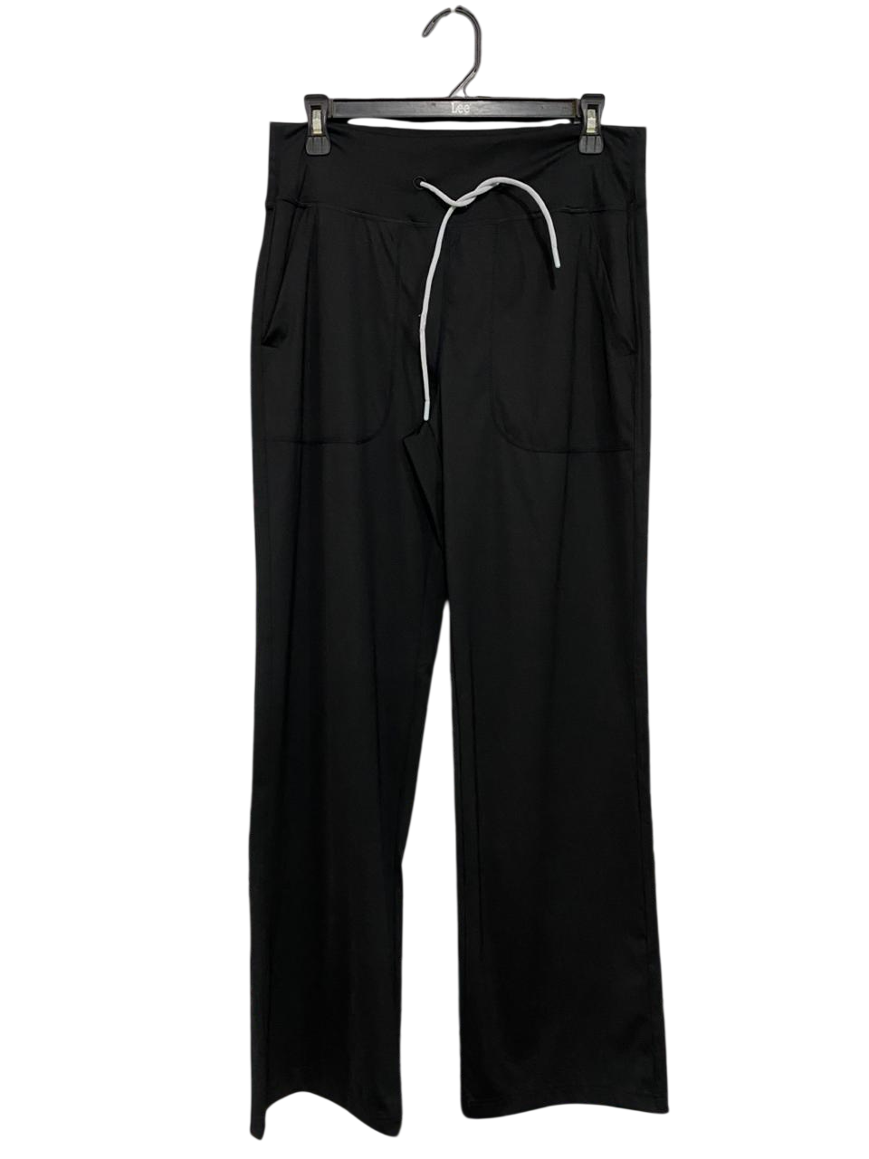 |L| WAIST 30| A34| BLACK DRAWSTRING ELASTIC-WAIST POCKETED WIDE-LEG LOUNGE TROUSERS