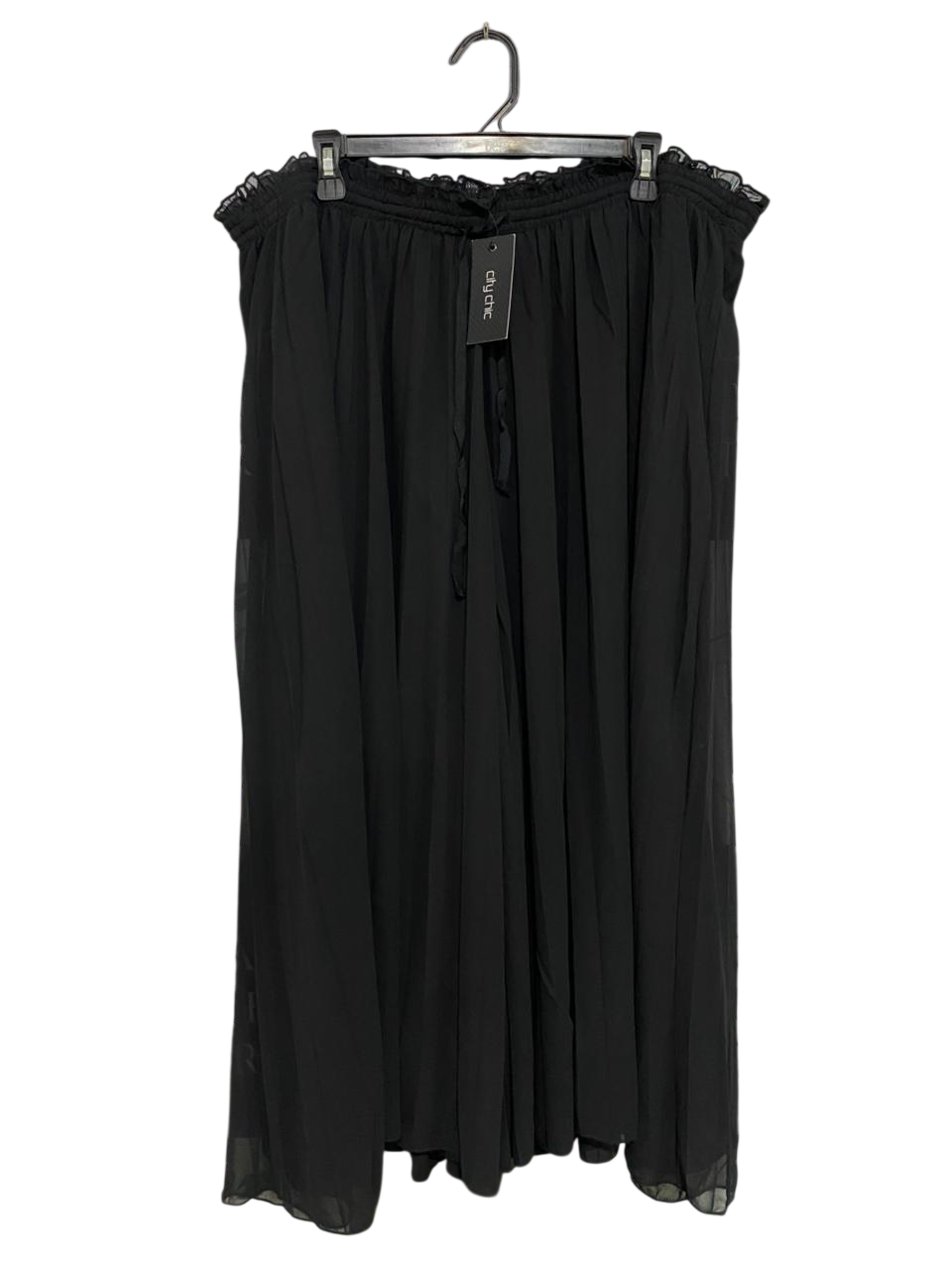 CITY CHIC |XXL| WAIST 38| A34| BLACK SHEER RUFFLED-WAIST WIDE-LEG PALAZZO TROUSERS